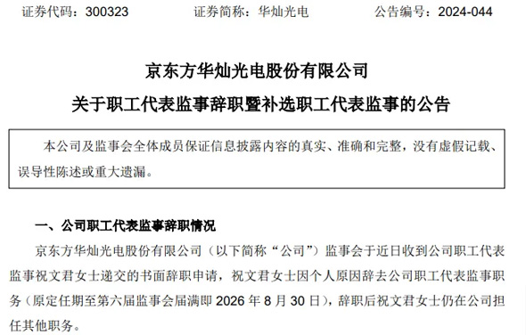 京東方、夏普、兆馳股份、和輝光電、華映科技等13家企業高層調整 涉及董事長、總經理、核心技術等高層